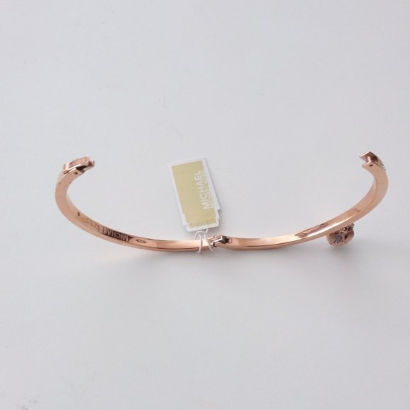 Michael Kors Bracelet Rose Gold Logo Love Heart Charm Rhinestone Hinge Bangle - Picture 10 of 10